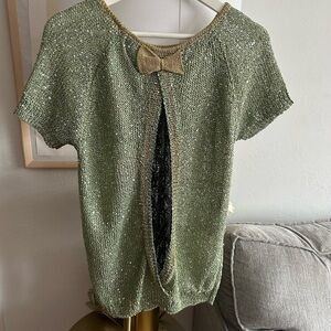 Fairy Coquette Viintage Y2K 90’s  Green Metallic Sequin Top Size L